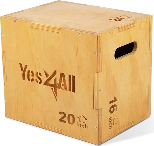 Yes4All Plyo Box, 3-in-1 Wooden Box Jumps for Home Gym (12/14/16?¯in), 450 lbs Boxes Step Up with