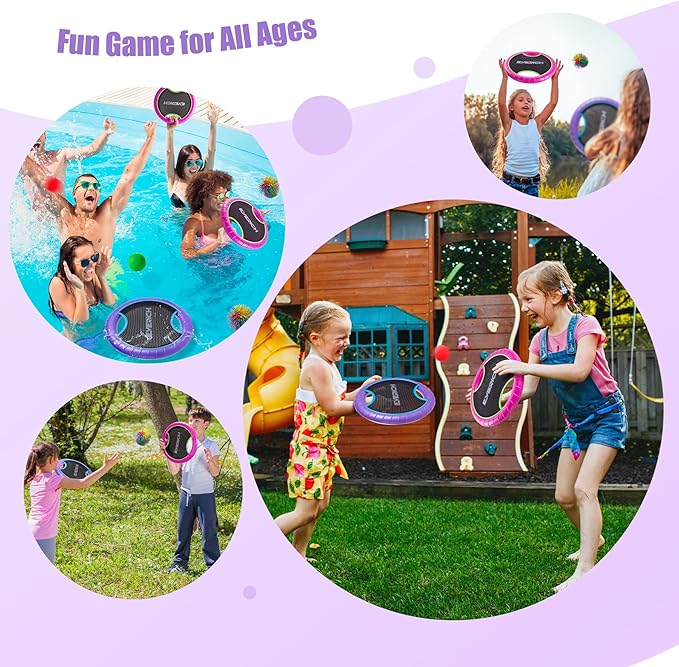 EVERICH TOY Trampoline Paddle Ball Set with 2 Bouncy Paddles & 4 Balls - Soft Foam Design for Kids