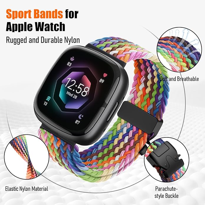 Braided Stretchy Band for Fitbit Versa 4/Versa 3/Sense 2/Sense Watch Band Women Men,Parachute-style