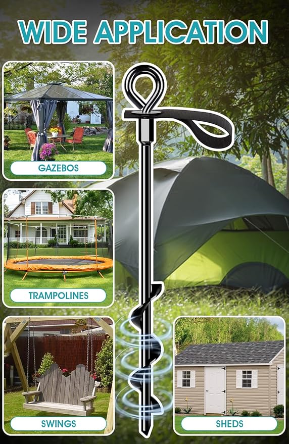 Trampoline Anchors Set of 4 - Heavy Duty Trampoline Stakes - Ground Anchors Resistant High Wind