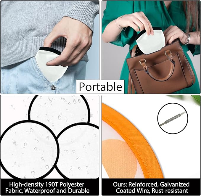Foldable Flying Disc Fans Set with Bags, 9.8 Inch Black Egde Fabric Beach Flying Disc for Wedding