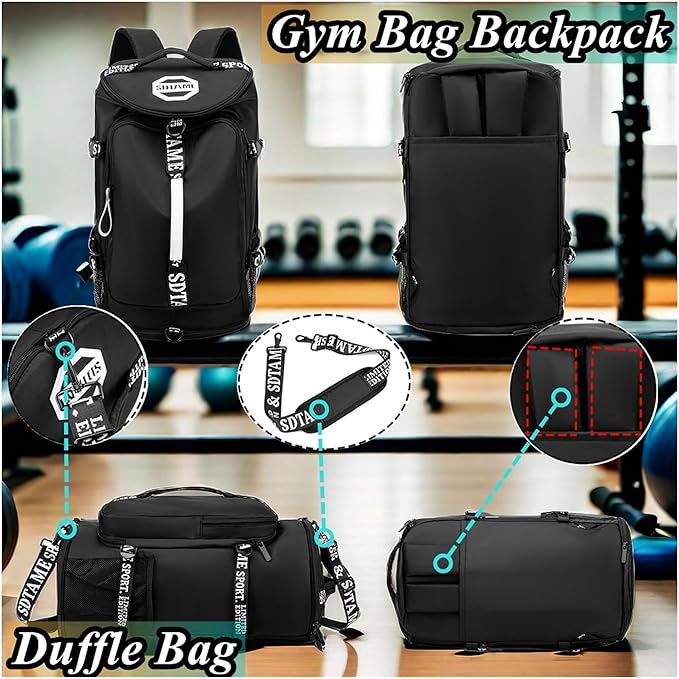 Gym Duffle Bag Backpack with Shoe Compartment,4 ways Travel Backpack for Women and
