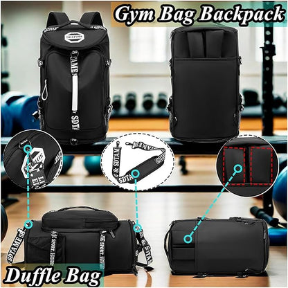 Gym Duffle Bag Backpack with Shoe Compartment,4 ways Travel Backpack for Women and