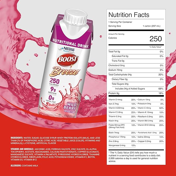 BOOST Breeze Clear Nutritional Drink - 250 Calories - 19 Vitamins & Minerals - 9 g Protein