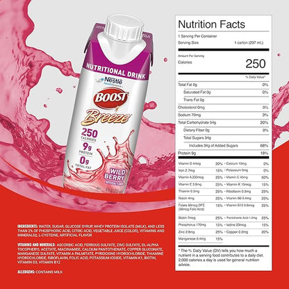 BOOST Breeze Clear Nutritional Drink - 250 Calories - 19 Vitamins & Minerals - 9 g Protein