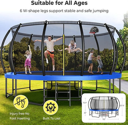 12 14 15 16FT Trampoline Outdoor with Basketball Hoop, Trampoline with Lights for Kids and Adults