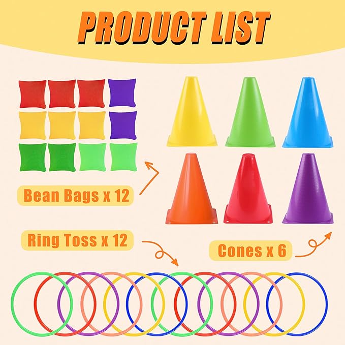 Carnival Games Combo Set 3 in 1, 31PCS Soft Plastic Cones Bean Bags Ring Toss Game with Carrying