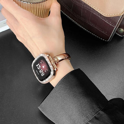Silm Metal Band Compatible with Fitbit Versa 4/Fitbit Sense 2 Band Cute Women, Bling Jewelry Strap