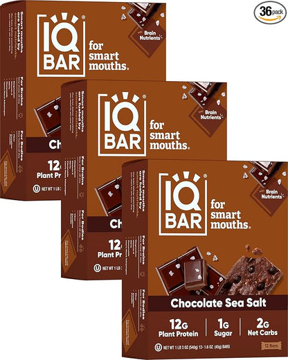 IQBAR Brain and Body Plant Protein Bars - Chocolate Sea Salt - 36-Count Low Carb - Gluten Free