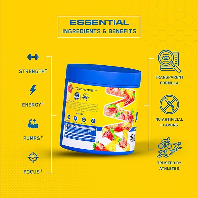AN Essentials Pre-Workout Powder Supplement for Men & Women | Energy Mix with 200mg Caffeine, Beta