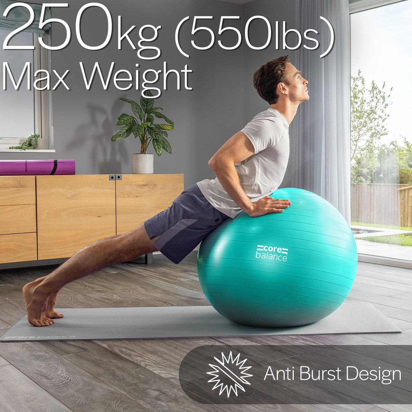 Core Balance Exercise Ball for Workouts, Anti-Burst and Slip Resistant, Swiss Yoga Ball for