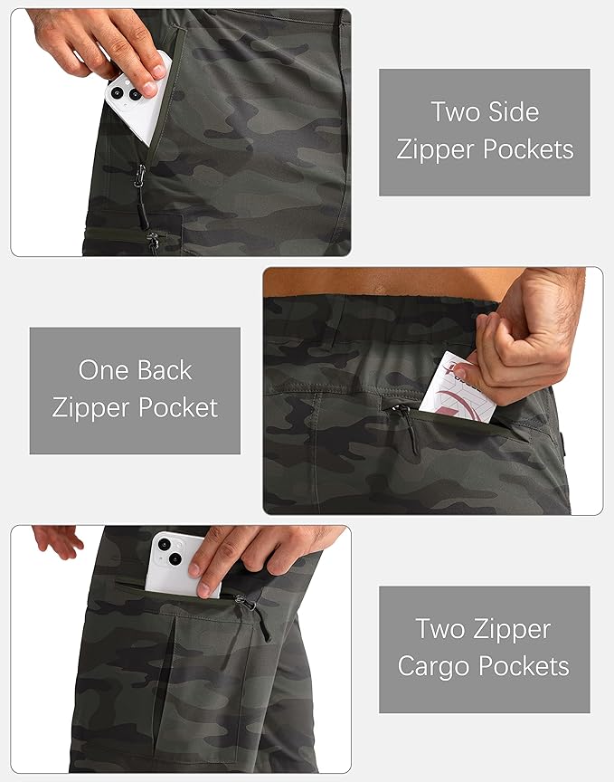 Pudolla Men's Hiking Cargo Shorts 9" Lightweight Outdoor Work Shorts for Men Travel Golf Camping