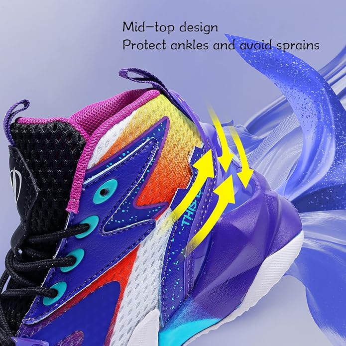 VITUOFLY Kids Basketball Shoes Boys Air Cushion Sneakers Girls Mid Top School Hoops Shoes Non-Slip