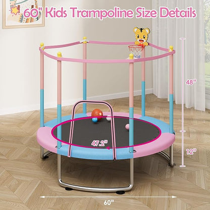 Kids Trampoline with Safety Net – 440lbs Capacity, Upgraded Rust-Proof Ring Legs, Adjustable