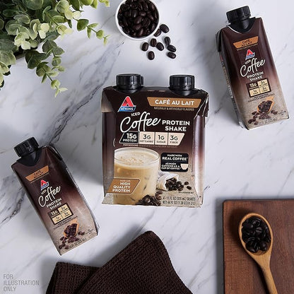 Atkins Café au Lait Iced Coffee Flavored Protein Shake, High Protein Shake, Low Sugar, Low Carb and