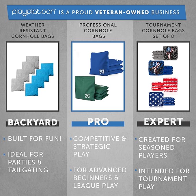 Professional Cornhole Bags - Set of 8 Regulation All Weather Double Sided - Sticky Side/Slick Side