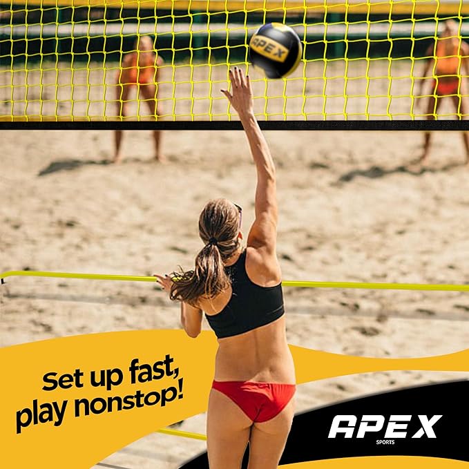 Volleyball Net Training – 12' Wide, Portable Adjustable Height 7.4' to 8' – Includes Ground Stakes