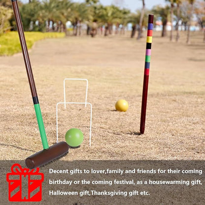 Croquet Set for Adults - 8 Players Croquette Kit with 32In Regulation, 35In Deluxe Size Rubber Wood
