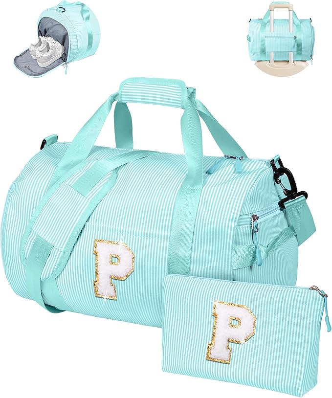 Daughter Birthday Gift from Mom, Girl Gym Bag, Kids Initial Overnight Duffel Bags with Shoe