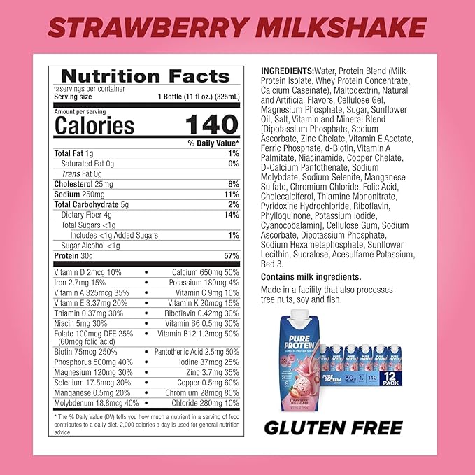 Pure Protein Protein Shake, 30g Complete Protein, Ready to Drink and Keto-Friendly, Vitamins A, C