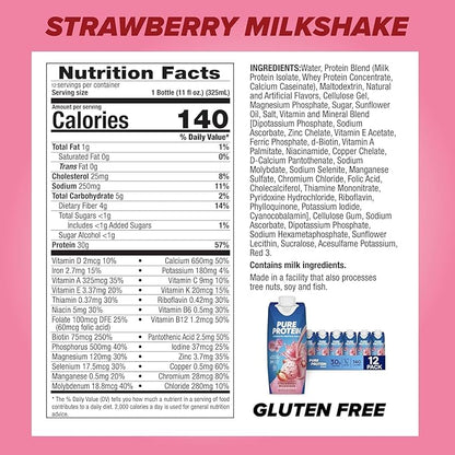 Pure Protein Protein Shake, 30g Complete Protein, Ready to Drink and Keto-Friendly, Vitamins A, C