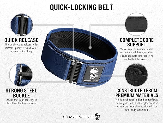 Gymreapers Quick Locking Weight Lifting Belt for Men Gym Belt for Powerlifting Deadlift Belt with 4
