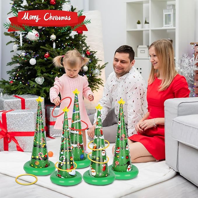 5 Pack Inflatable Christmas Tree Ring Toss Game,Christmas Party Games for