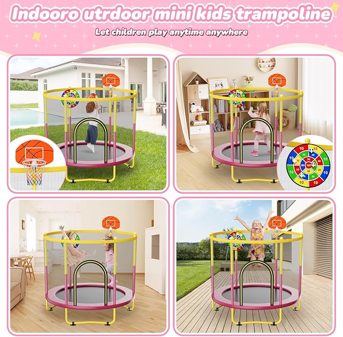 6FT Indoor Trampoline for Kids Ages 1-8, 72" Mini Toddler Indoor & Outdoor Trampoline with Safety