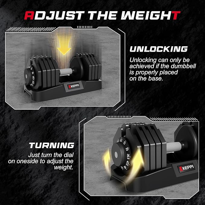 Keppi Adjustable Dumbbells Set-25lb/40lb/55lb/60lb, Anti-Slip Metal Fast Adjust Weight Handle