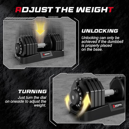 Keppi Adjustable Dumbbells Set-25lb/40lb/55lb/60lb, Anti-Slip Metal Fast Adjust Weight Handle