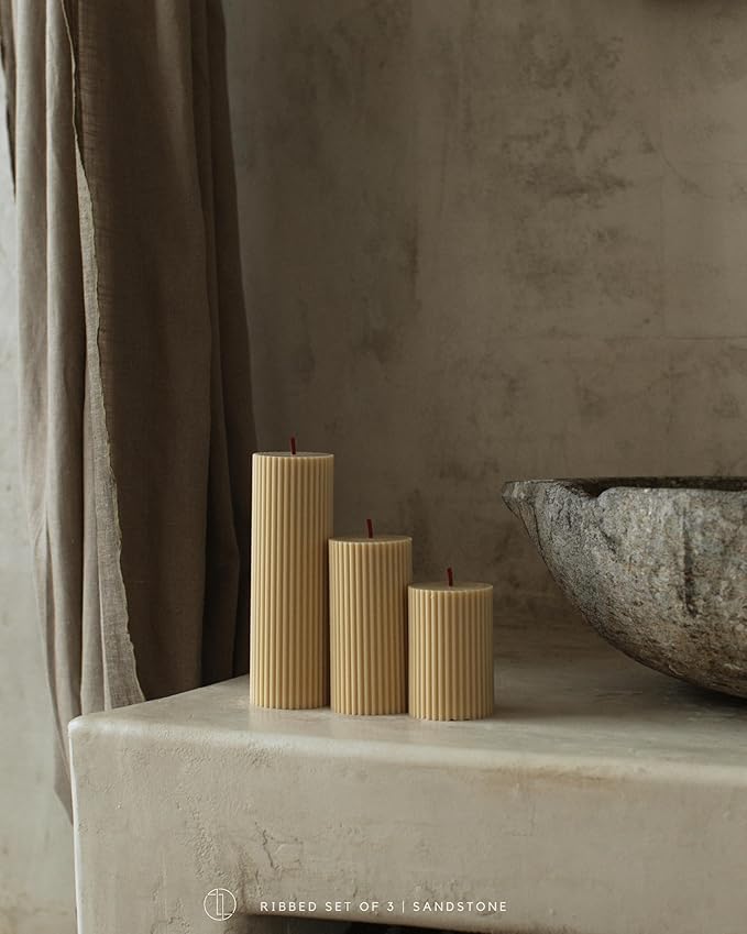 LAWA Roman Handmade Tall Ribbed Pillar Candle - Beautiful Scented Soy Wax Dinner Candle | Classic
