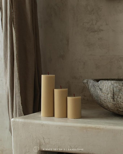 LAWA Roman Handmade Tall Ribbed Pillar Candle - Beautiful Scented Soy Wax Dinner Candle | Classic