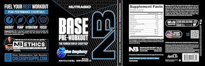 NutraBio Base Pre-Workout Powder 200mg Caffeine, Sustained Energy, Focus, Endurance, Pump, Sugar