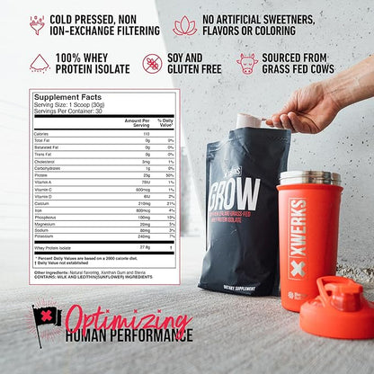 Xwerks Grow 100% New Zealand Grass Fed Whey Protein, 25g Pure Isolate Protein Powder Per Serving