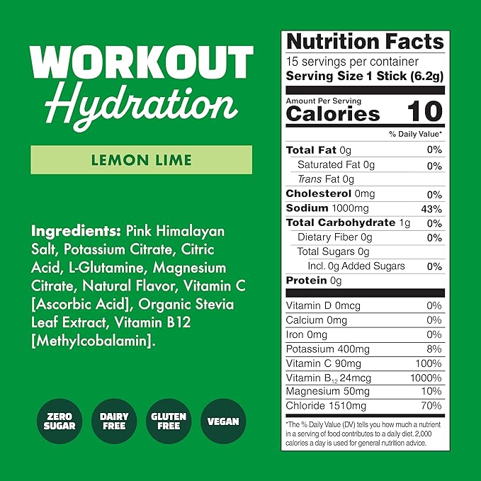 Waterboy Workout Hydration | 2,960mg Sugar Free Electrolyte Powder Packets | L-Glutamine + Vitamins