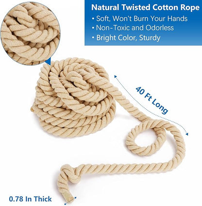 Outdoor Yard Games 40ft Tug of War Rope for Kids, Teens and Adults, Field Day Family Reunion