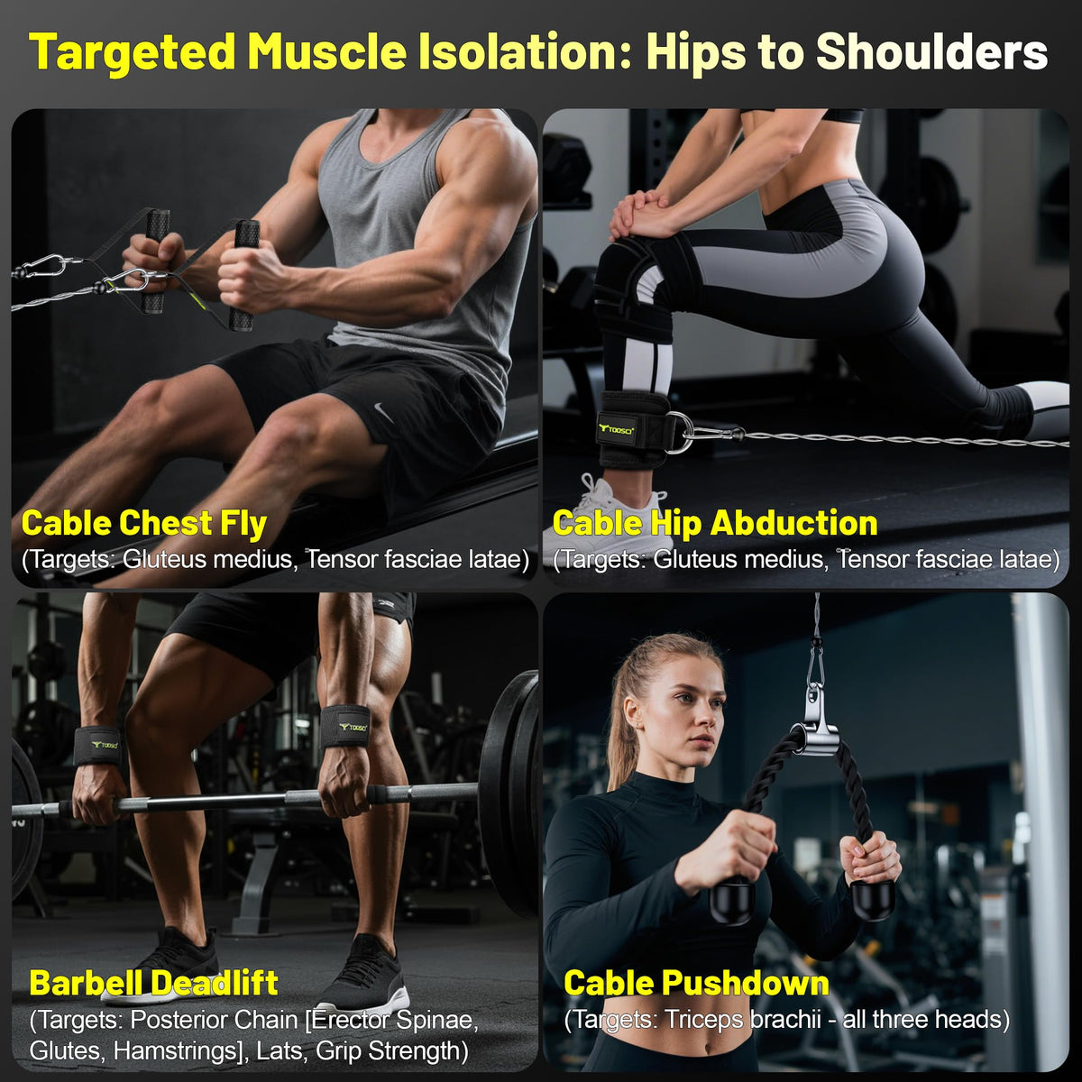 Toosci Cable Machine Attachment Set 7-Piece LAT Pulldown Tricep Rope