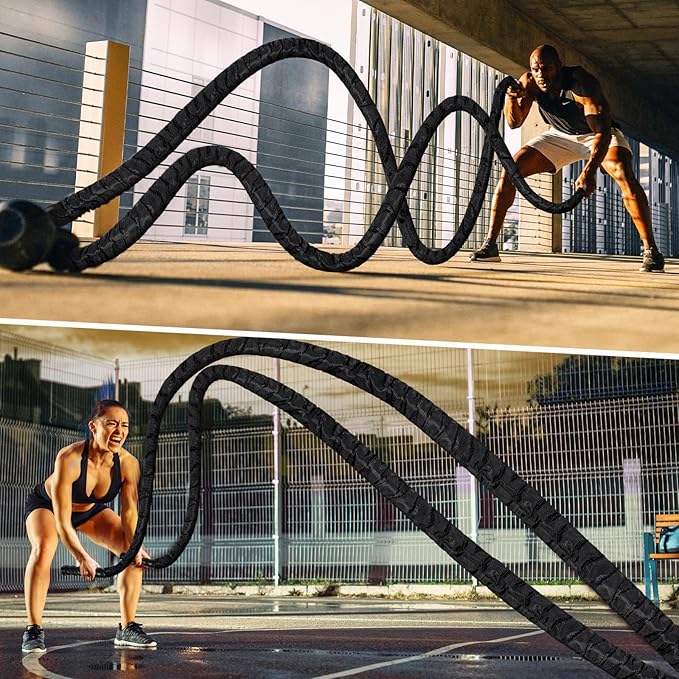 Battle Ropes for Home Gym, Exercise Rope 1.26/1.5inch, 30 40FT Heavy Battle Rope Weighted Battle