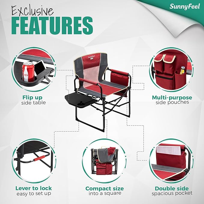 SUNNYFEEL Oversized Camping Directors Chair 2 Pack, Portable Folding Lawn Chairs for Adults Heavy