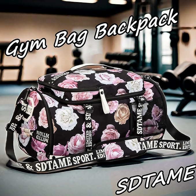 Gym Duffle Bag Backpack with Shoe Compartment,4 ways Travel Backpack for Women and