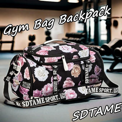 Gym Duffle Bag Backpack with Shoe Compartment,4 ways Travel Backpack for Women and