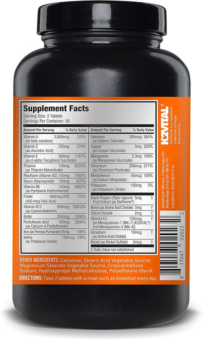 JYM Supplement Science Vita JYM Sports Multivitamin & Mineral Support, Vitamin A, C, B6, B12, E, K