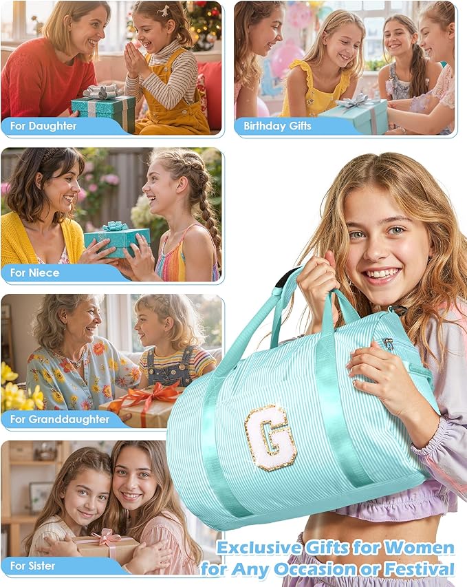 Gifts for 3 4 5 6 7 8 9 Year Old Girls, Girl Gym Bag, Kids Initial Overnight Duffel Bags with Shoe