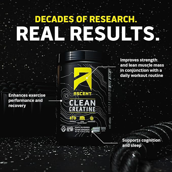 Ascent Clean Creatine Monohydrate Powder - 5G Per Serving, Creapure Creatine Supplement