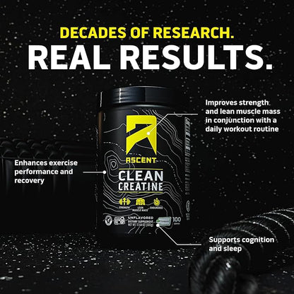 Ascent Clean Creatine Monohydrate Powder - 5G Per Serving, Creapure Creatine Supplement