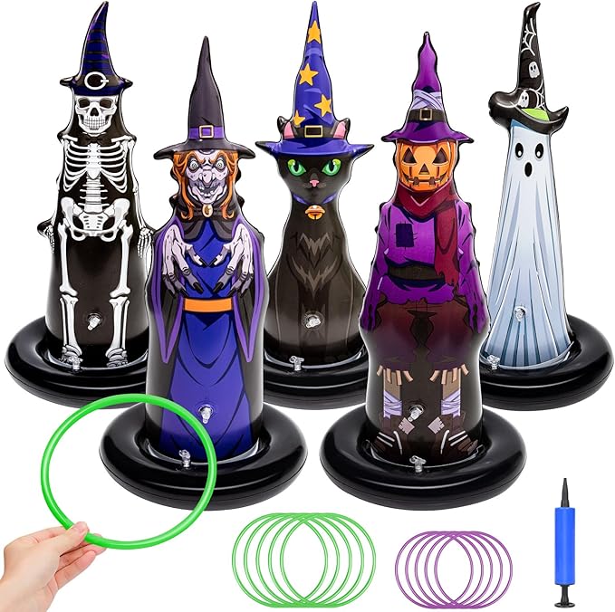 5Pcs Inflatable Halloween Ring Toss Game,Halloween Games for Kids,Adults,Family Party Favor Indoor