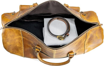 KomalC 24 Inch Leather Duffel Bags for Men and Women Full Grain Leather Travel Overnight Weekend