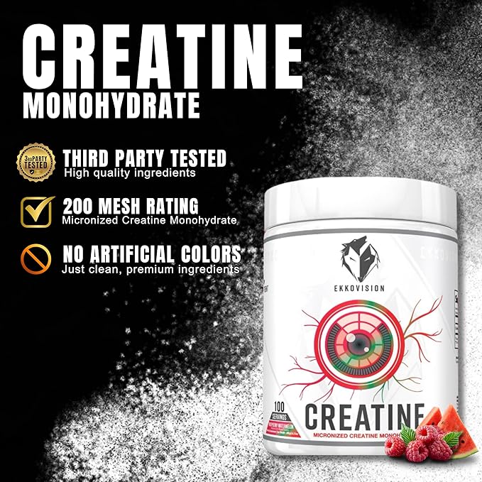 Ekkovision Creatine Monohydrate Powder, Micronized, Raspberry Watermelon, Pre & Post Workout