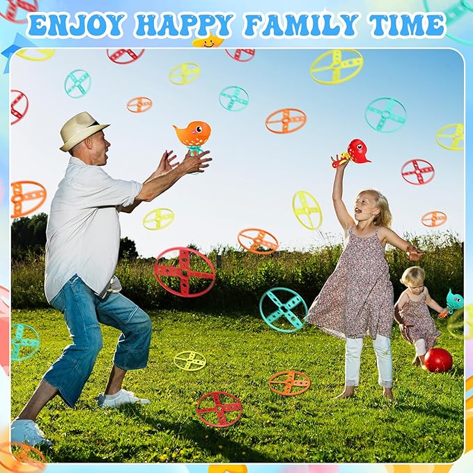 Set of 8 Flying Disc Launcher Toys Bulk Toys for Kids Include String Launchers & Discs Manual