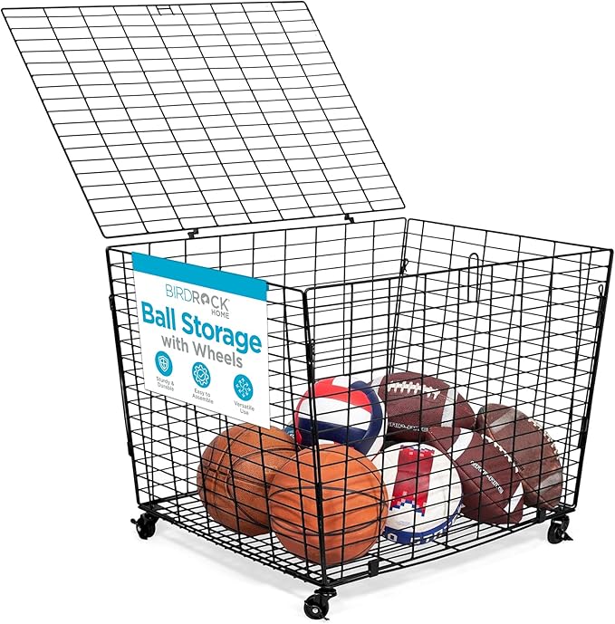 BIRDROCK HOME Sports Ball Basket Organizer with Wheels & Heavy Duty Casters - Ideal for Basketball